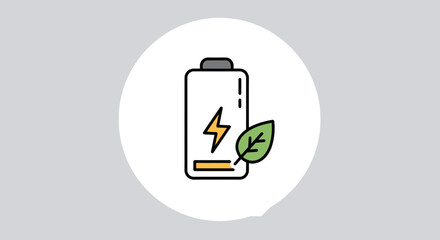 Green Energy Battery Charging Icon with Leaf Symbol.