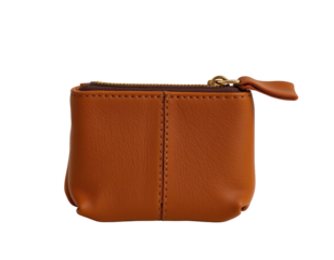 Small Brown Leather Coin Purse with Zip Closure and Keyring Attachment