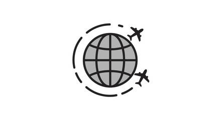 Fototapeta premium Global travel icon with airplanes circling the earth representing international flights.
