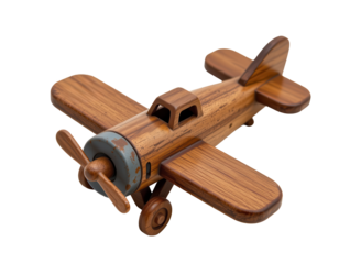 Vintage Wooden Toy Airplane on White Background with Detailed Design