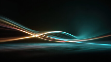 Abstract flowing lines of light, glowing wave, futuristic, blue and orange, dark background
