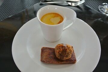 creme caramel with sweet potato and coffee