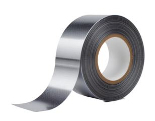 Metallic Silver Duct Tape Roll with Open End on White Background