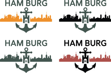 Nautical city skyline with anchor emblem, representing maritime heritage and urban landscape.