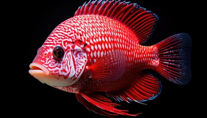 Fototapeta premium Vibrant Red Fish on Black Background with Aquatic Life, and Closeup.