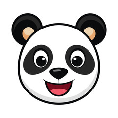 Fototapeta premium Cute cartoon panda face with happy expression and black and white markings isolated on white background. bear head cartoon character.