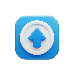 Blue square button with white circle and upward arrow isolated on transparent background