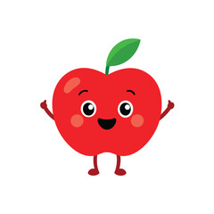 Cute happy red apple character with arms and legs smiling and waving isolated on white background. apple cartoon character.