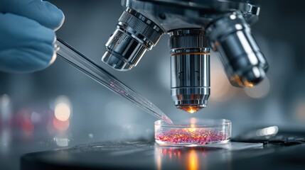 Scientist conducting precise microscopy analysis in laboratory closeup view of research process scientific environment