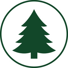 Simple green christmas tree icon inside circle for holiday and nature themes isolated on transparent background