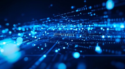 Blue binary code background digital technology concept abstract data stream network cybersecurity system
