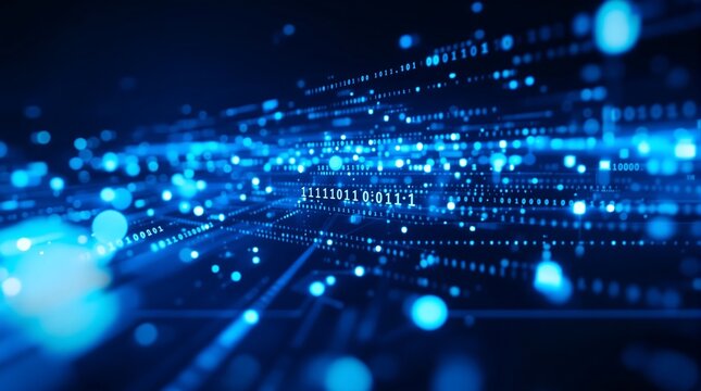 Blue binary code background digital technology concept abstract data stream network cybersecurity system