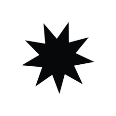 Black symmetrical nine-pointed star icon on white background, geometric abstract shape for logo, symbol, religion, or design motif