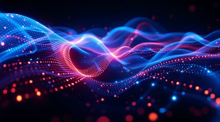 Abstract digital wave background with glowing particles for technology and science concept design