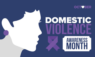 Domestic Violence Awareness Month in October. Celebrate annual in United States. Awareness purple ribbon. Day of Unity. Prevention campaign. Stop women abuse. Poster, banner and background. Vector