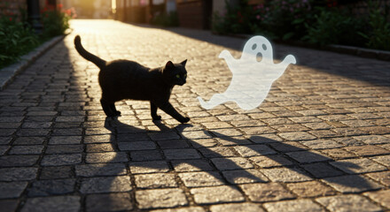 Halloween Ghostly Companion Joins Black Cat for Twilight Adventure