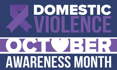 Domestic Violence Awareness Month in October. Celebrate annual in United States. Awareness purple ribbon. Day of Unity. Prevention campaign. Stop women abuse. Poster, banner and background. Vector