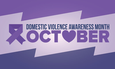Fototapeta premium Domestic Violence Awareness Month in October. Celebrate annual in United States. Awareness purple ribbon. Day of Unity. Prevention campaign. Stop women abuse. Poster, banner and background. Vector
