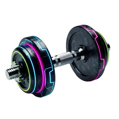 Digital dumbbell with neon lines for fitness and exercise