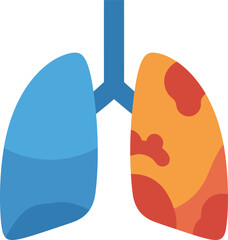 Stylized lungs graphic shows healthy left lung versus diseased right lung with spots isolated on transparent background
