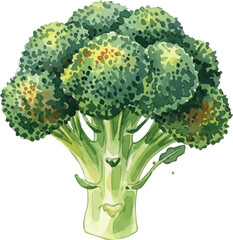 Watercolor Broccoli Illustration on Black Background