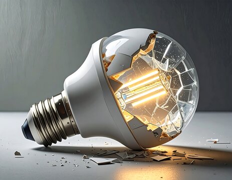 Broken LED Bulb - A Symbol of Innovation Failure and Fragility.