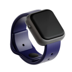 Smartwatch with Dark Display and Navy Blue Strap Isolated on Transparent Background Minimalist Digital Timepiece with Touchscreen Technology and Sleek Design