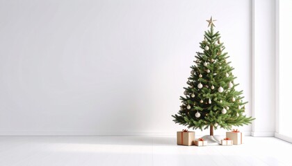 christmas tree in a room with white background