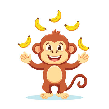 Cheerful monkey juggling yellow fruit
