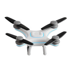 Obraz premium High Angle 3D Render of a Modern White and Gray Drone with Transparent Background and Focus on Propellers and Body Details for Commercial Usage