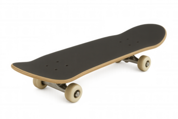 Skateboard with grip tape and wooden deck. Urban sport equipment on transparent background, symbolizing youth culture
