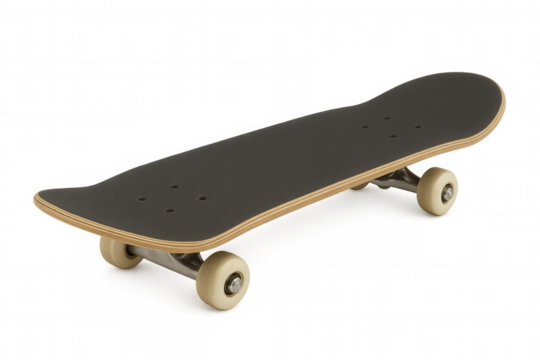 Skateboard with grip tape and wooden deck. Urban sport equipment on transparent background, symbolizing youth culture