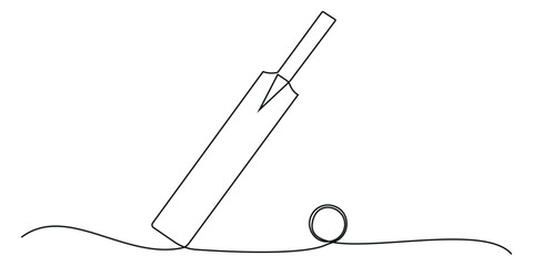  Cricket bat and ball continuous one line drawing. Vector illustration	