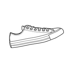 Sneakers, Sport shoes. Hand drawn style. Outline doodle isolated on white background. Vector illustration