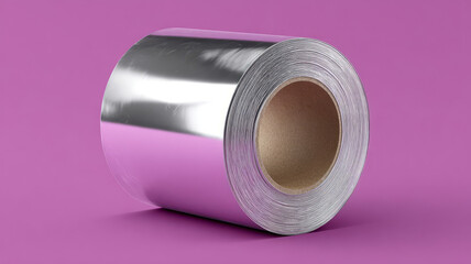 Aluminum foil roll on a pink background.