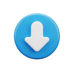 Blue circle with white down arrow isolated on transparent background