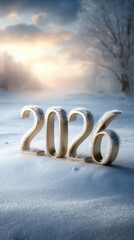 Elegant gold numerals in pristine winter snow