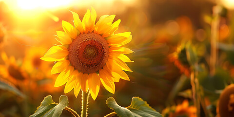 Fototapeta premium Radiant sunflower glows in golden light, nature's beauty blooms