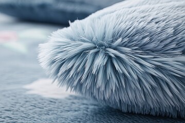 Close-up fluffy blue fabric corner with flower pattern beneath