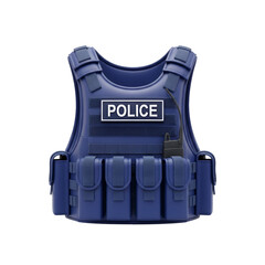 Blue police vest isolated on transparent background, a symbol of law enforcement and security