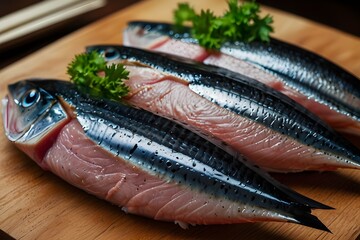 fresh fish on a wooden board