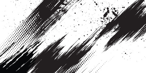 Vector grunge texture. Grunge black and white texture of black brush strokes on white paper or background. A black and white painting with a brush stroke white background. Eps 10