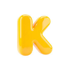A bright yellow letter k isolated on transparent background, a fun and playful design
