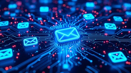 Email marketing automation concept digital technology network communication system abstract futuristic design