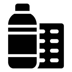 Medicine and bottle icon symbolizing pharmaceutical care and medical treatment. Represents health recovery, prescription, and dosage management.