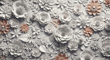 Intricate 3D paper flowers and leaves in shades of white and sepia floral craft