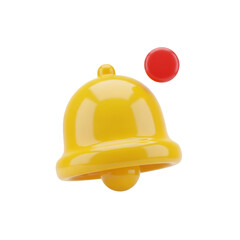 A 3d render of a notification bell with a red dot isolated on transparent background