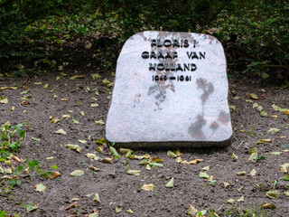 HISTORICAL Grave of Floris the first , graveyard on the ground of the Abdij van Egmond, Egmond-Binnen, Noord-Holland province, The Netherlands