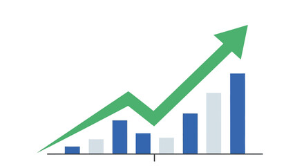 A graphical representation of financial growth, depicting rising bar charts with a green upward-pointing arrow.