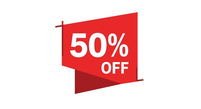Red promotional banner displaying "50% OFF" in bold white text, indicating a significant discount or sale.